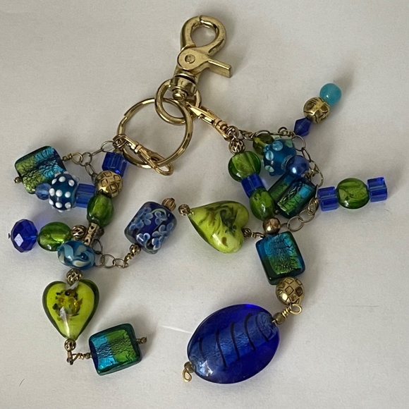 Multi color glass, crystal, metal beads bag charm, keychain, keyring Handmade - Picture 4 of 4